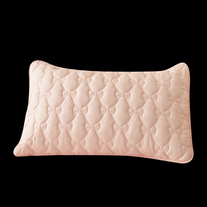 91家纺网 家纺一手货源 找家纺 LIFE.丽芙 2025新款水洗原棉夹棉包边枕套 蝴蝶结枕套-奶油粉