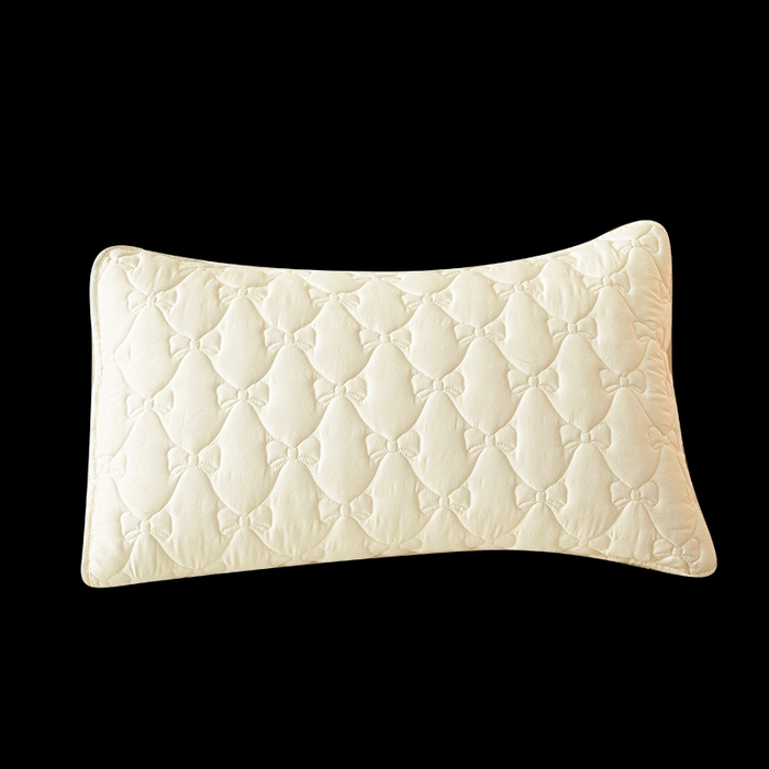 91家纺网 家纺一手货源 找家纺 LIFE.丽芙 2025新款水洗原棉夹棉包边枕套 蝴蝶结枕套-奶昔白