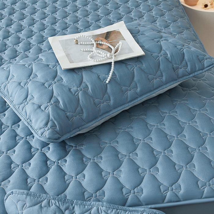 91家纺网 家纺一手货源 找家纺 LIFE.丽芙 2025新款水洗原棉夹棉包边枕套 蝴蝶结枕套-宾利蓝