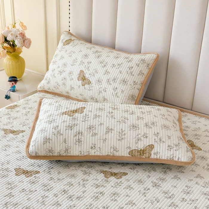 LIFE.丽芙 2025新款A类全棉夹棉包边枕套 蝶舞-咖