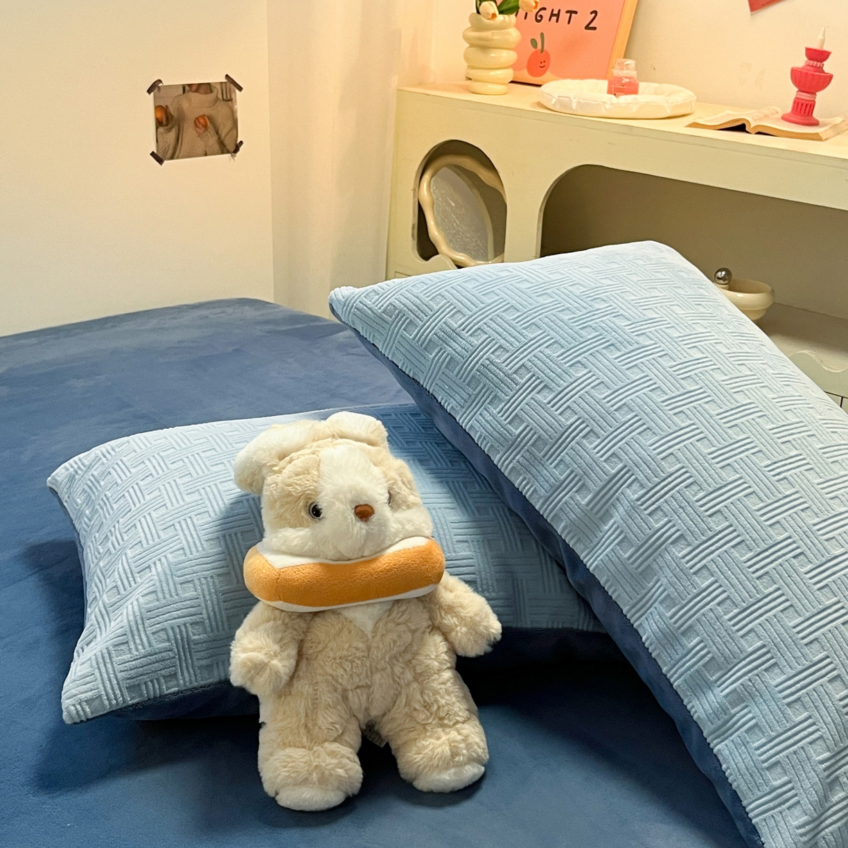 91家纺网 家纺一手货源 找家纺 如一 2025年3D立体雕花牛奶绒四件套 编织纹-天蓝