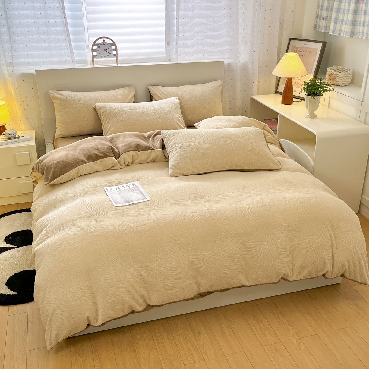 91家纺网 家纺一手货源 找家纺 如一 2025新款3D雕花牛奶绒单被套被套单件单品被套 肌理纹-杏