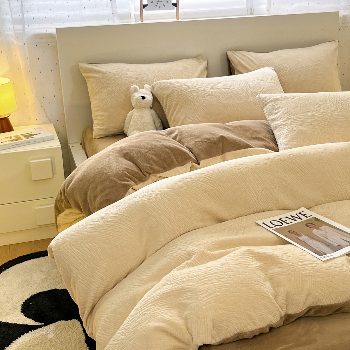 91家纺网 家纺一手货源 找家纺 如一 2025新款3D雕花牛奶绒单被套被套单件单品被套 肌理纹-杏