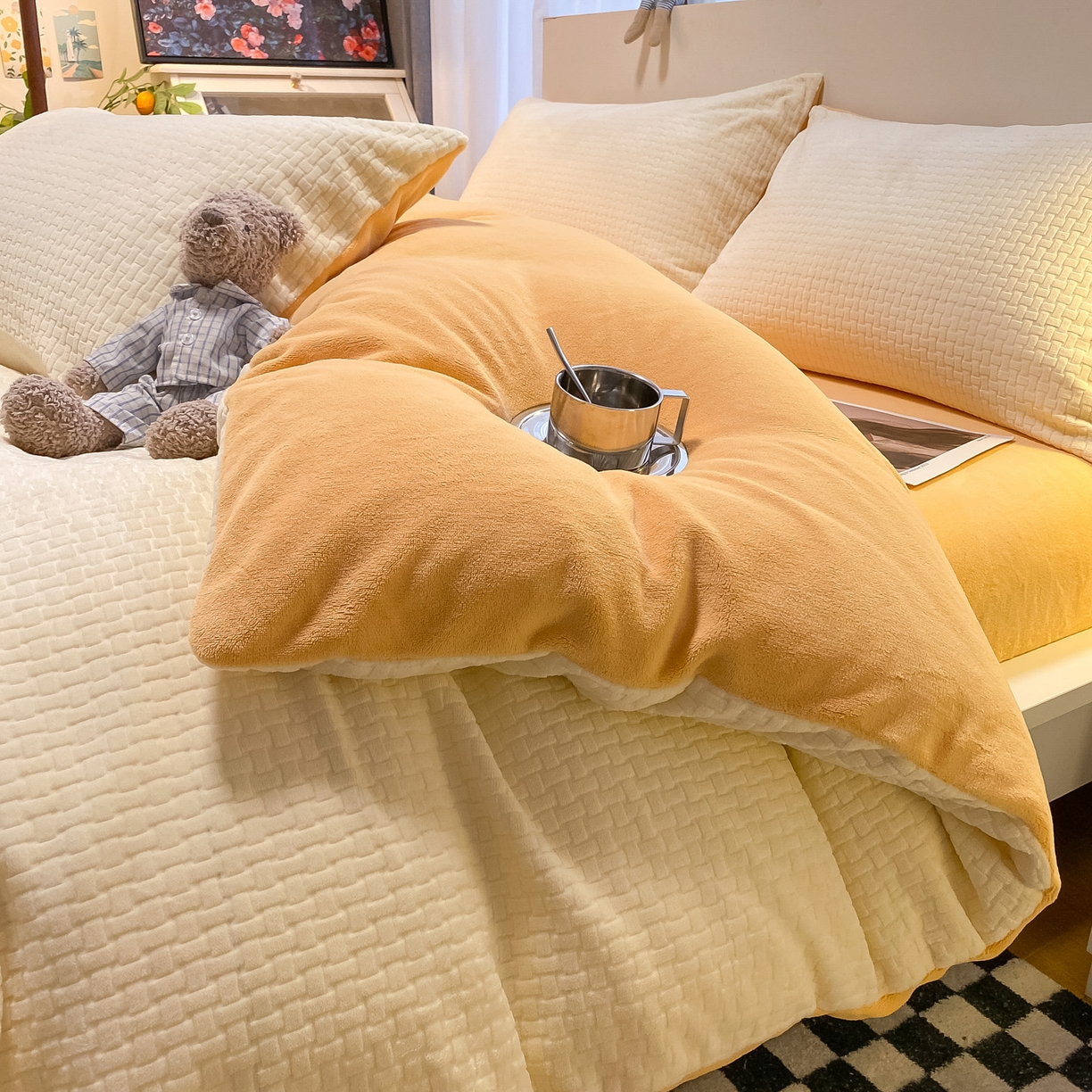 91家纺网 家纺一手货源 找家纺 如一 2025新款3D雕花牛奶绒单被套被套单件单品被套 华夫格白