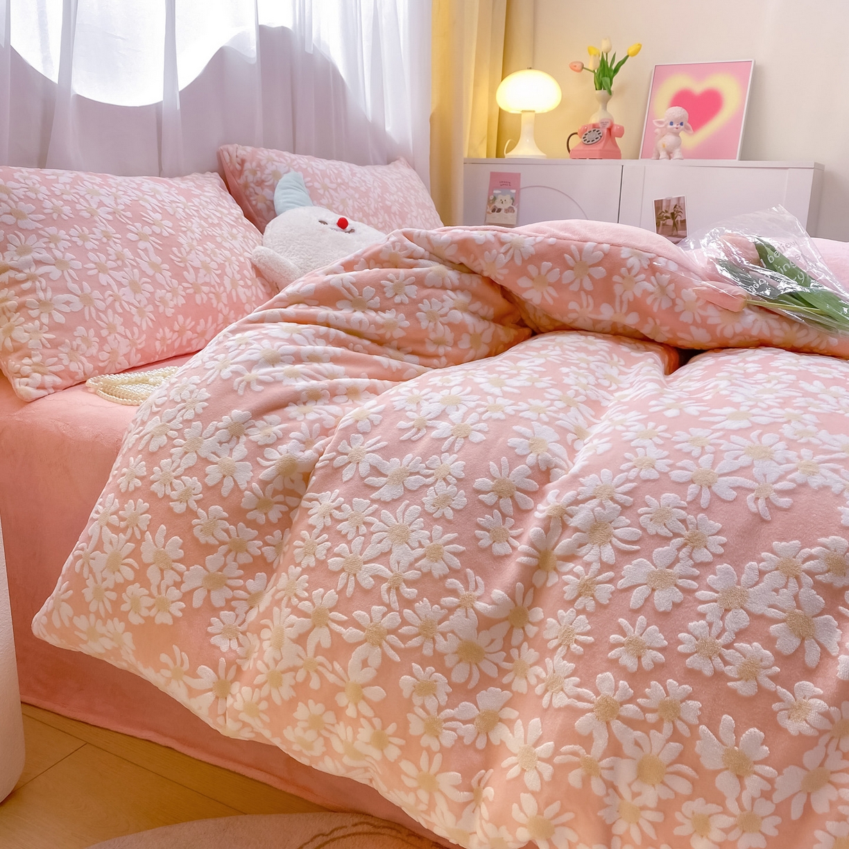 91家纺网 家纺一手货源 找家纺 如一 2025新款3D雕花牛奶绒单被套被套单件单品被套 花漾-粉