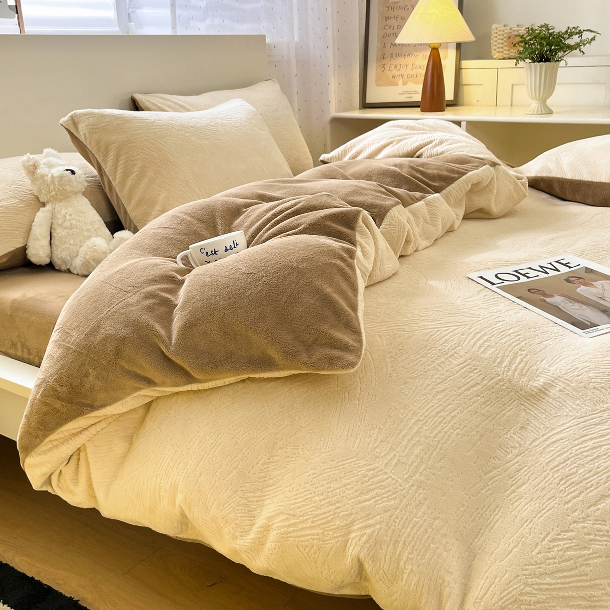 91家纺网 家纺一手货源 找家纺 如一 2025新款3D雕花牛奶绒单被套被套单件单品被套 肌理纹-杏