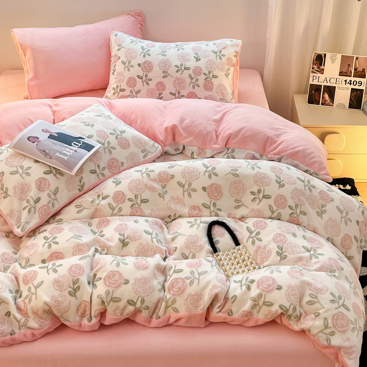 91家纺网 家纺一手货源 找家纺 如一 2025新款3D雕花牛奶绒单被套被套单件单品被套 繁花-粉