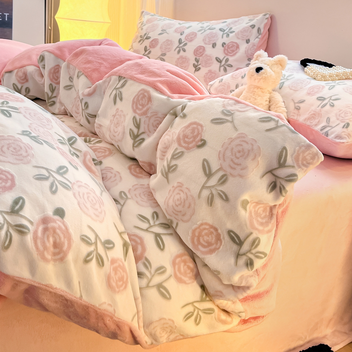 91家纺网 家纺一手货源 找家纺 如一 2025新款3D雕花牛奶绒单被套被套单件单品被套 繁花-粉