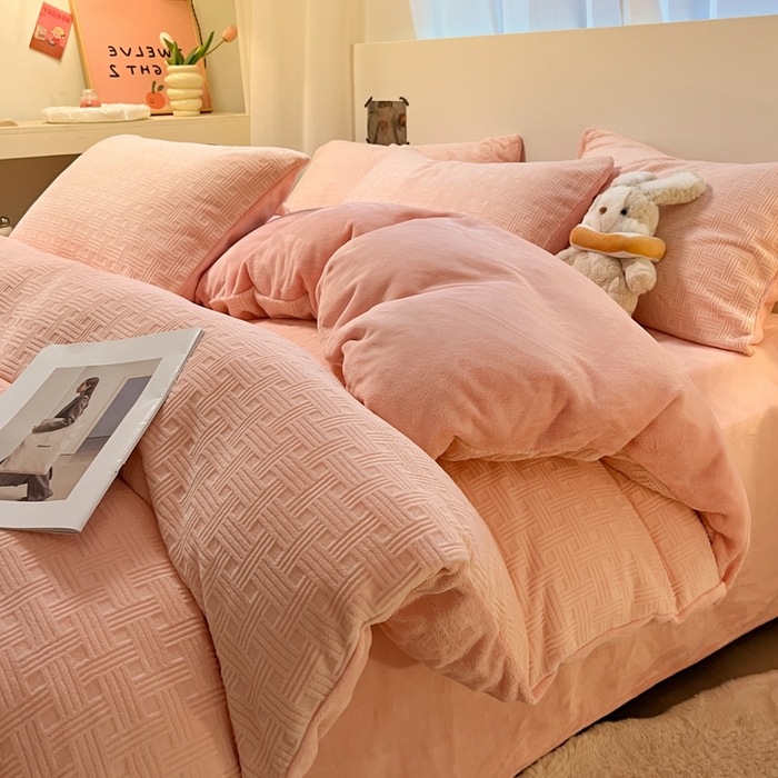 如一 2025新款3D雕花牛奶绒单被套被套单件单品被套 编织纹-粉