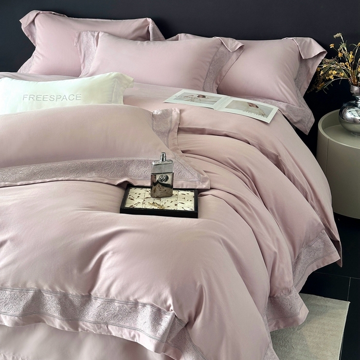 91家纺网 家纺一手货源 找家纺 （总）时亿家居 2025新款镂空花边长绒棉纯棉磨毛四件套-海瑟薇