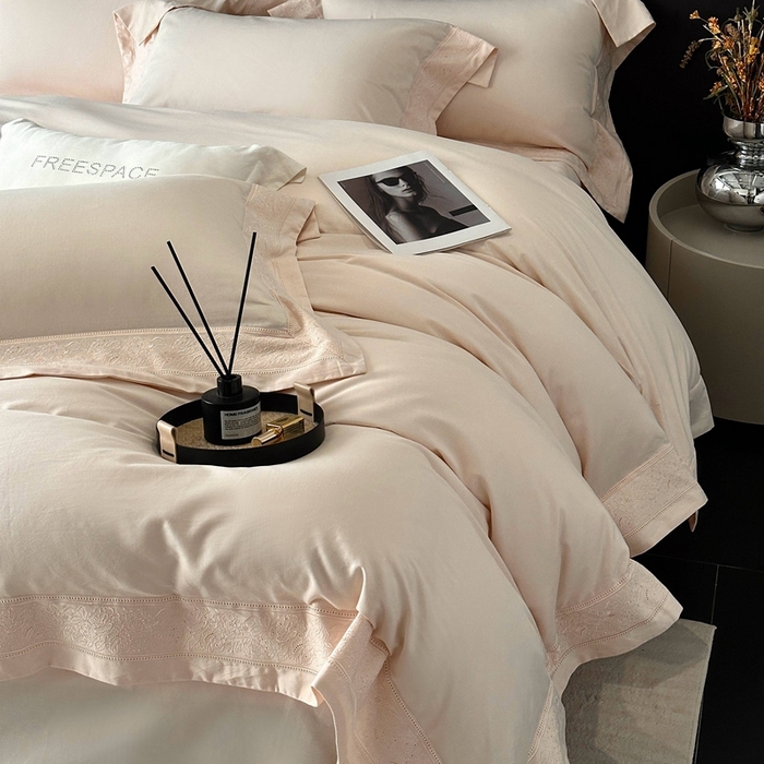 91家纺网 家纺一手货源 找家纺 （总）时亿家居 2025新款镂空花边长绒棉纯棉磨毛四件套-海瑟薇