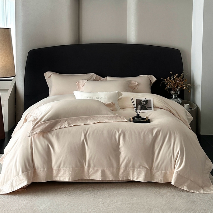 91家纺网 家纺一手货源 找家纺 时亿家居 2025新款镂空花边长绒棉纯棉磨毛四件套-海瑟薇 海瑟薇-米驼色