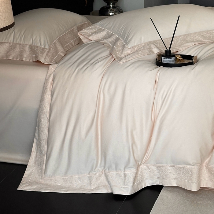 91家纺网 家纺一手货源 找家纺 时亿家居 2025新款镂空花边长绒棉纯棉磨毛四件套-海瑟薇 海瑟薇-米驼色