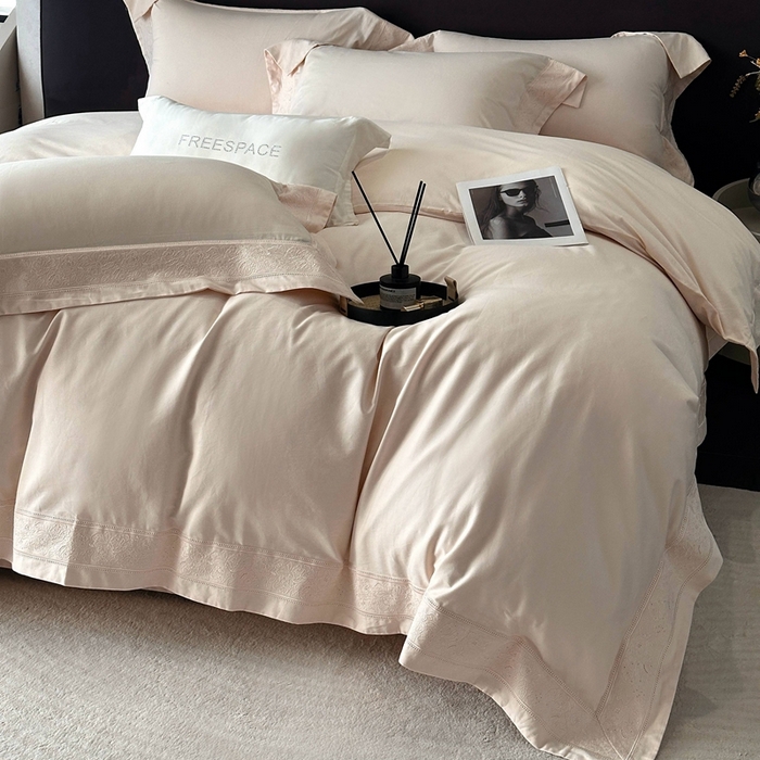 91家纺网 家纺一手货源 找家纺 时亿家居 2025新款镂空花边长绒棉纯棉磨毛四件套-海瑟薇 海瑟薇-米驼色