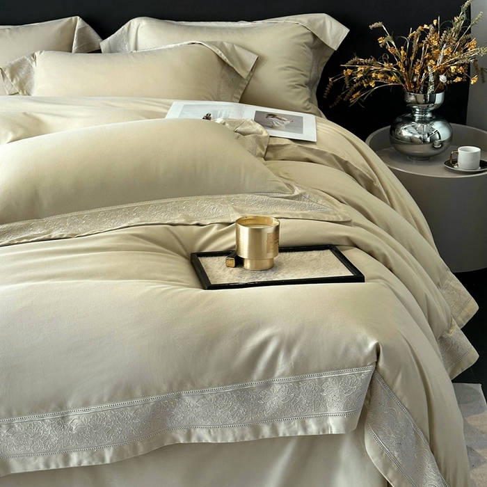 91家纺网 家纺一手货源 找家纺 时亿家居 2025新款镂空花边长绒棉纯棉磨毛四件套-海瑟薇 海瑟薇-浅草绿