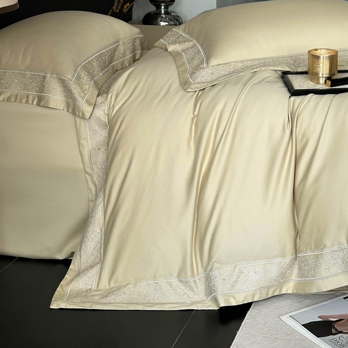 91家纺网 家纺一手货源 找家纺 时亿家居 2025新款镂空花边长绒棉纯棉磨毛四件套-海瑟薇 海瑟薇-浅草绿