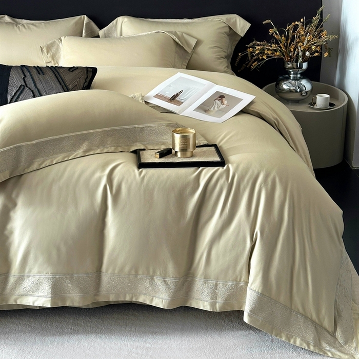 91家纺网 家纺一手货源 找家纺 时亿家居 2025新款镂空花边长绒棉纯棉磨毛四件套-海瑟薇 海瑟薇-浅草绿