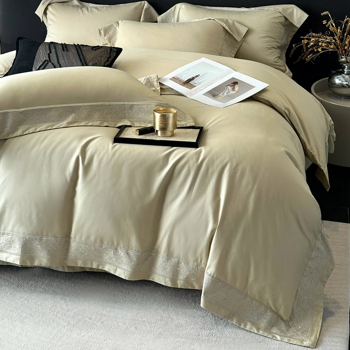 91家纺网 家纺一手货源 找家纺 时亿家居 2025新款镂空花边长绒棉纯棉磨毛四件套-海瑟薇 海瑟薇-浅草绿