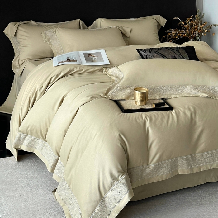 91家纺网 家纺一手货源 找家纺 时亿家居 2025新款镂空花边长绒棉纯棉磨毛四件套-海瑟薇 海瑟薇-浅草绿