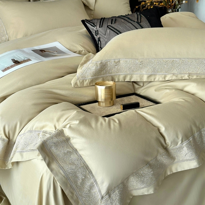 91家纺网 家纺一手货源 找家纺 时亿家居 2025新款镂空花边长绒棉纯棉磨毛四件套-海瑟薇 海瑟薇-浅草绿