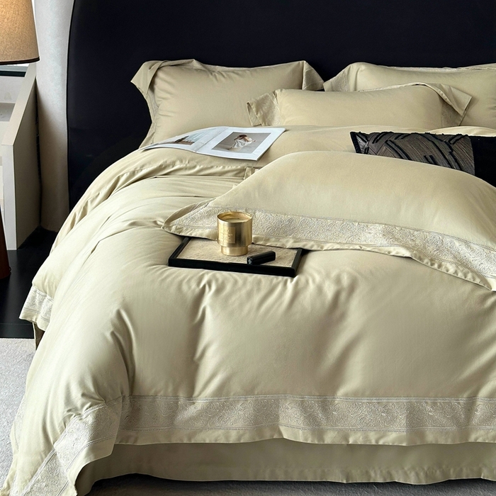 91家纺网 家纺一手货源 找家纺 时亿家居 2025新款镂空花边长绒棉纯棉磨毛四件套-海瑟薇 海瑟薇-浅草绿