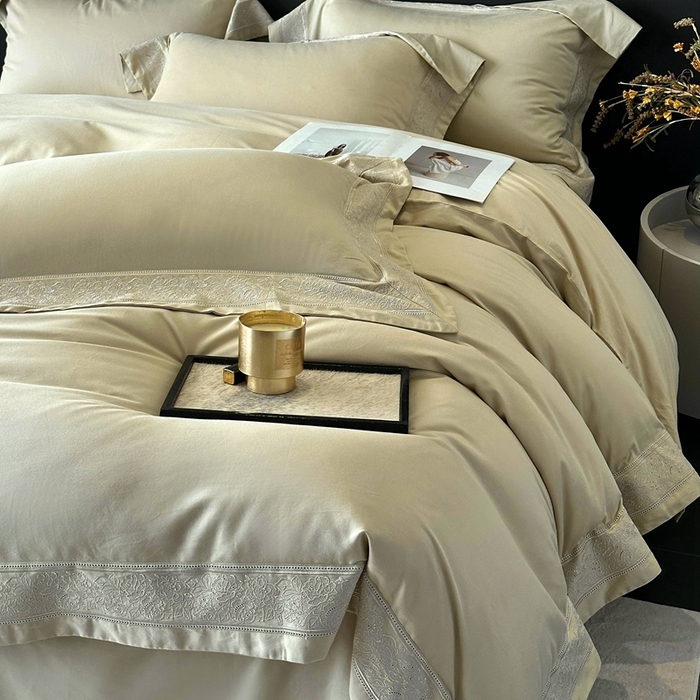 时亿家居 2025新款镂空花边长绒棉纯棉磨毛四件套-海瑟薇 海瑟薇-浅草绿