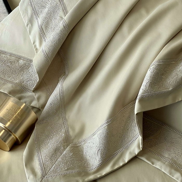 91家纺网 家纺一手货源 找家纺 时亿家居 2025新款镂空花边长绒棉纯棉磨毛四件套-海瑟薇 海瑟薇-浅草绿