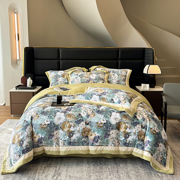 罗艺轩 2025新款高克重牛奶绒数码印花双拼角四件套 温斯顿