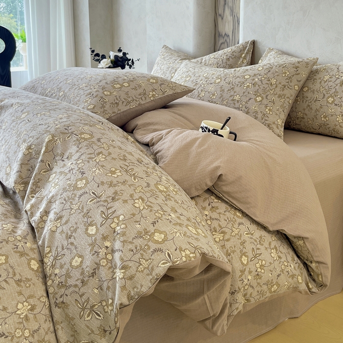 91家纺网 家纺一手货源 找家纺 （总）宝士康家纺 2025秋冬新品高克重A类原麻暗合四件套复古加厚双层纱仿亚麻套件