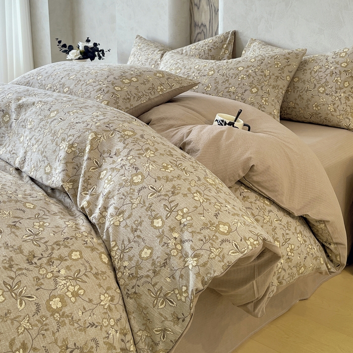 91家纺网 家纺一手货源 找家纺 （总）宝士康家纺 2025秋冬新品高克重A类原麻暗合四件套复古加厚双层纱仿亚麻套件