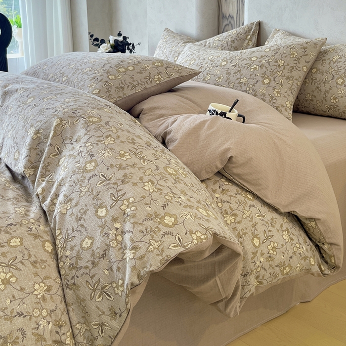 91家纺网 家纺一手货源 找家纺 （总）宝士康家纺 2025秋冬新品高克重A类原麻暗合四件套复古加厚双层纱仿亚麻套件