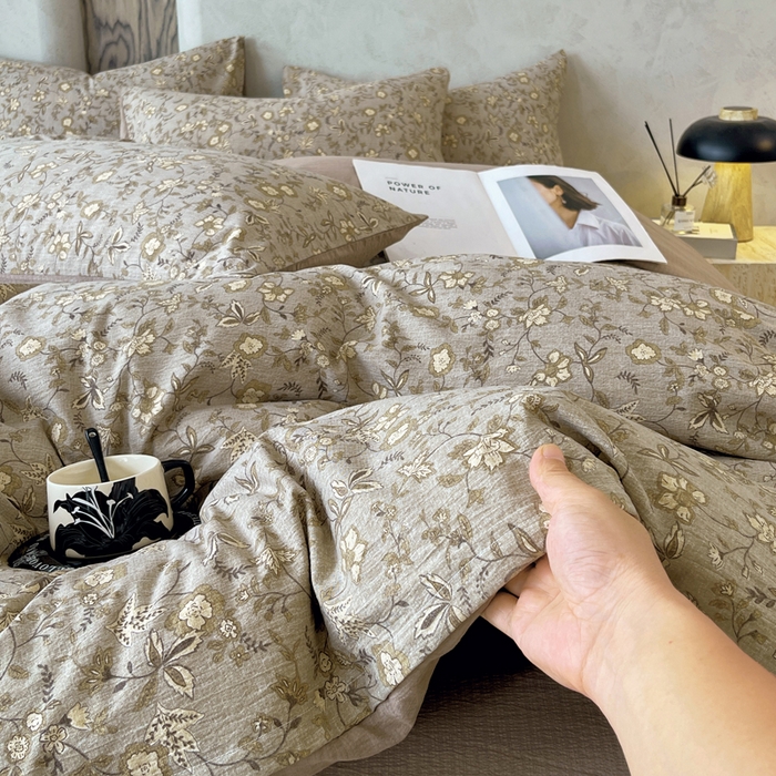 91家纺网 家纺一手货源 找家纺 （总）宝士康家纺 2025秋冬新品高克重A类原麻暗合四件套复古加厚双层纱仿亚麻套件