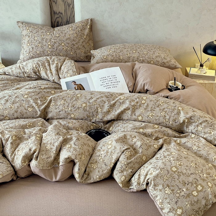 91家纺网 家纺一手货源 找家纺 （总）宝士康家纺 2025秋冬新品高克重A类原麻暗合四件套复古加厚双层纱仿亚麻套件