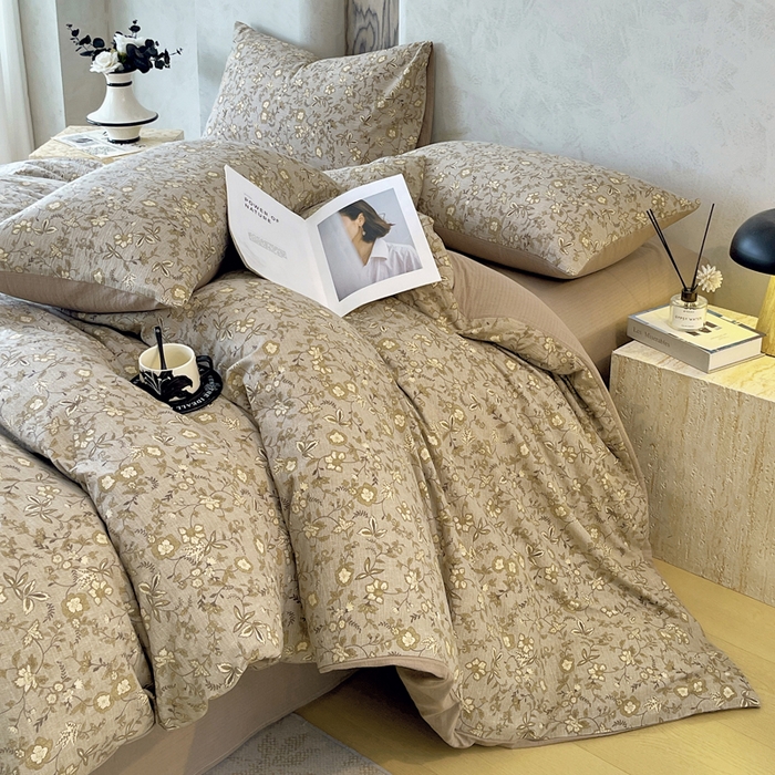 91家纺网 家纺一手货源 找家纺 （总）宝士康家纺 2025秋冬新品高克重A类原麻暗合四件套复古加厚双层纱仿亚麻套件