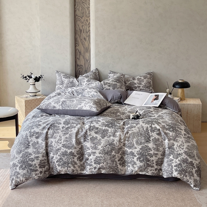 91家纺网 家纺一手货源 找家纺 （总）宝士康家纺 2025秋冬新品高克重A类原麻暗合四件套复古加厚双层纱仿亚麻套件