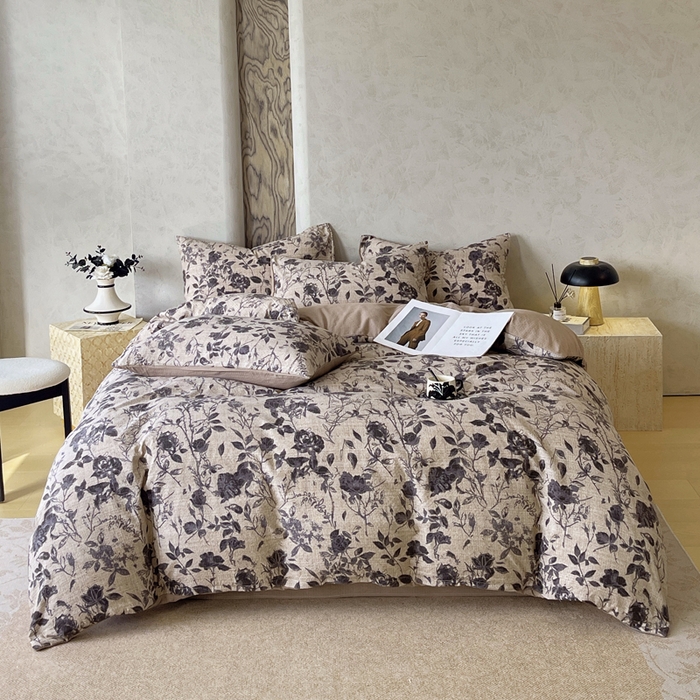 91家纺网 家纺一手货源 找家纺 （总）宝士康家纺 2025秋冬新品高克重A类原麻暗合四件套复古加厚双层纱仿亚麻套件