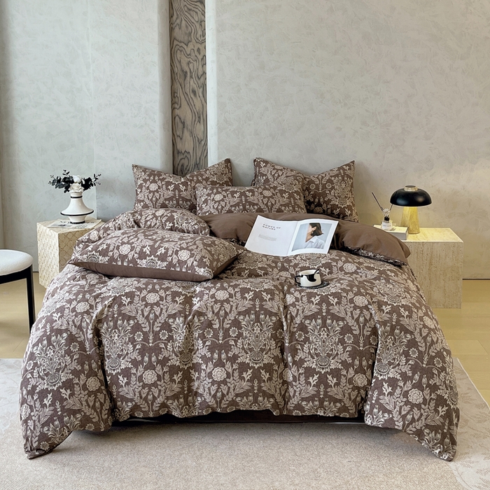 91家纺网 家纺一手货源 找家纺 （总）宝士康家纺 2025秋冬新品高克重A类原麻暗合四件套复古加厚双层纱仿亚麻套件