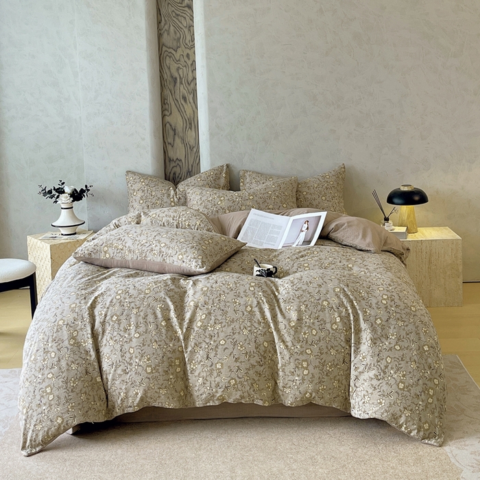 宝士康家纺 2025秋冬新品高克重A类原麻暗合四件套复古加厚双层纱仿亚麻套件 丛影