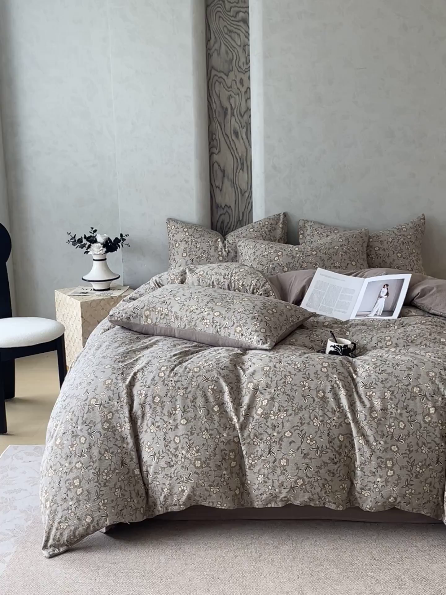 91家纺网 家纺一手货源 找家纺 宝士康家纺 2025秋冬新品高克重A类原麻暗合四件套复古加厚双层纱仿亚麻套件 丛影