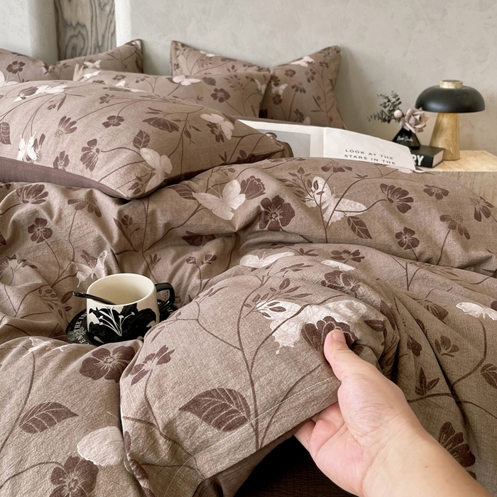 91家纺网 家纺一手货源 找家纺 宝士康家纺 2025秋冬新品高克重A类原麻暗合四件套复古加厚双层纱仿亚麻套件 蝶语