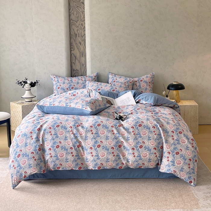 宝士康家纺 2025秋冬新品高克重A类原麻暗合四件套复古加厚双层纱仿亚麻套件 花汀