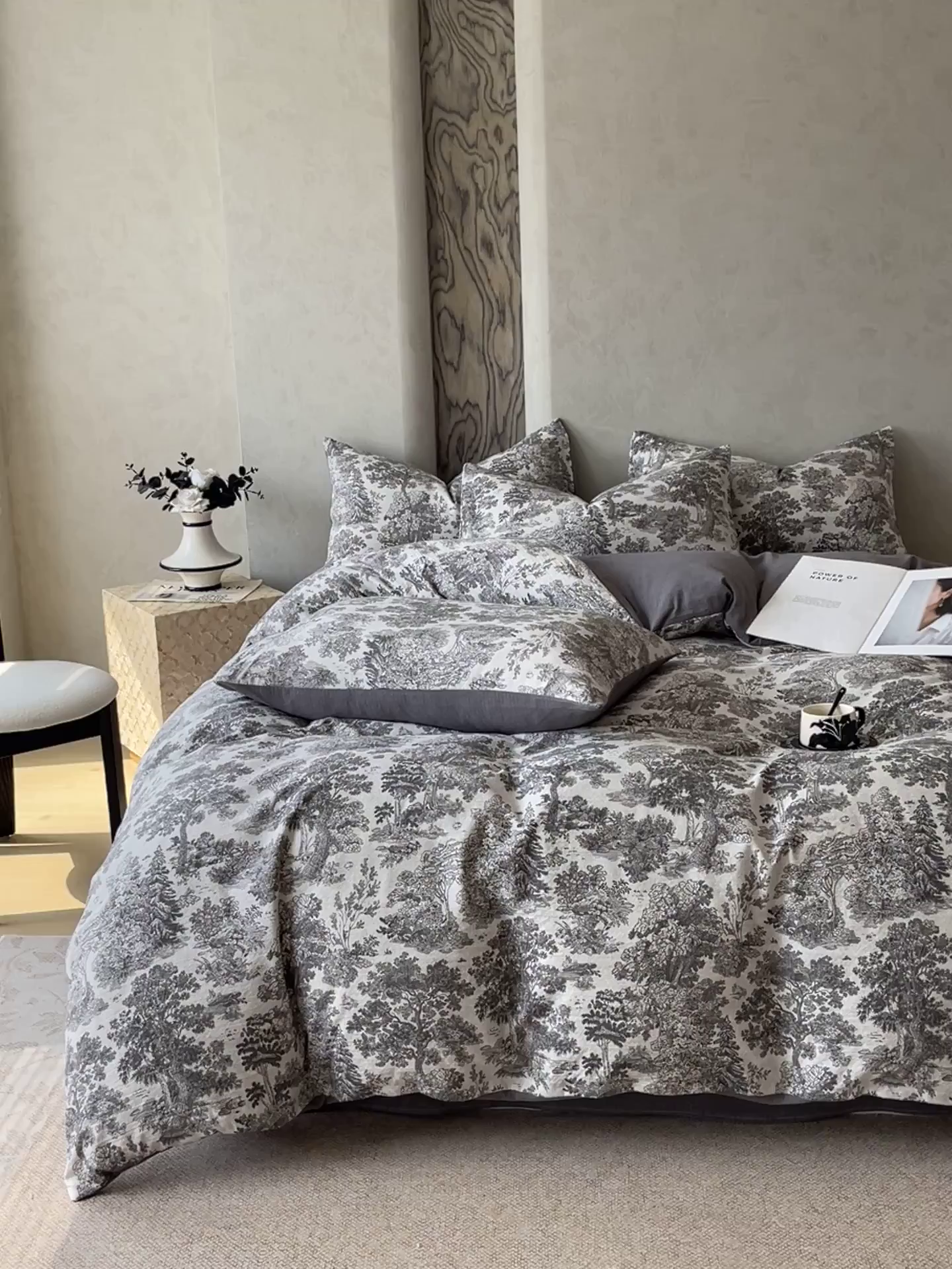 91家纺网 家纺一手货源 找家纺 宝士康家纺 2025秋冬新品高克重A类原麻暗合四件套复古加厚双层纱仿亚麻套件 谧境