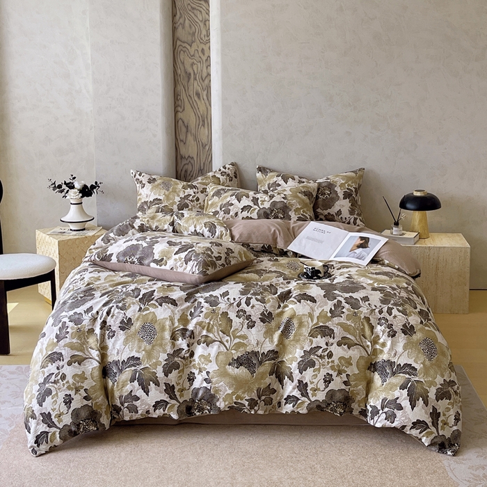 宝士康家纺 2025秋冬新品高克重A类原麻暗合四件套复古加厚双层纱仿亚麻套件 墨蕊