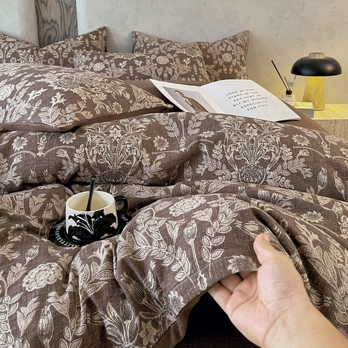 91家纺网 家纺一手货源 找家纺 宝士康家纺 2025秋冬新品高克重A类原麻暗合四件套复古加厚双层纱仿亚麻套件 青骊