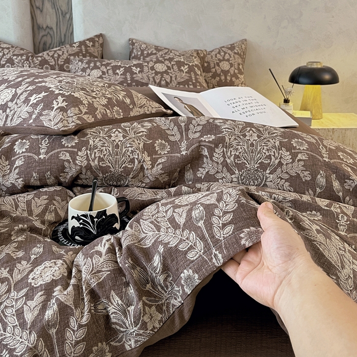 91家纺网 家纺一手货源 找家纺 宝士康家纺 2025秋冬新品高克重A类原麻暗合四件套复古加厚双层纱仿亚麻套件 青骊