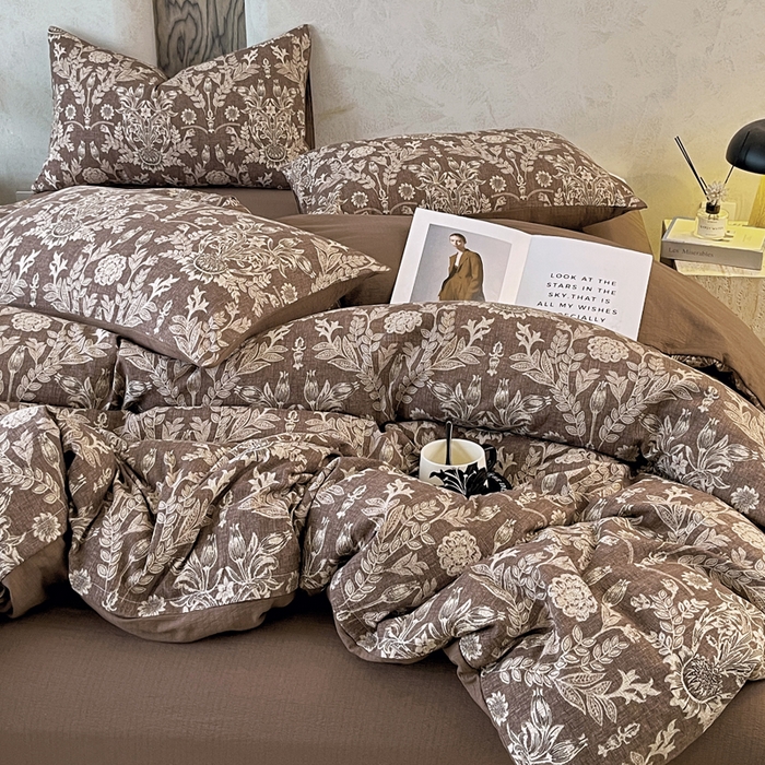 91家纺网 家纺一手货源 找家纺 宝士康家纺 2025秋冬新品高克重A类原麻暗合四件套复古加厚双层纱仿亚麻套件 青骊