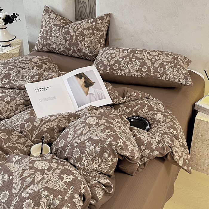 91家纺网 家纺一手货源 找家纺 宝士康家纺 2025秋冬新品高克重A类原麻暗合四件套复古加厚双层纱仿亚麻套件 青骊