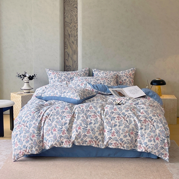 宝士康家纺 2025秋冬新品高克重A类原麻暗合四件套复古加厚双层纱仿亚麻套件 青蔓