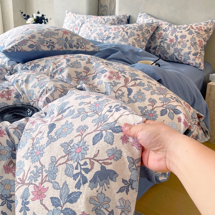 91家纺网 家纺一手货源 找家纺 宝士康家纺 2025秋冬新品高克重A类原麻暗合四件套复古加厚双层纱仿亚麻套件 青蔓