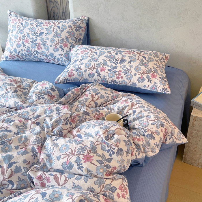 91家纺网 家纺一手货源 找家纺 宝士康家纺 2025秋冬新品高克重A类原麻暗合四件套复古加厚双层纱仿亚麻套件 青蔓